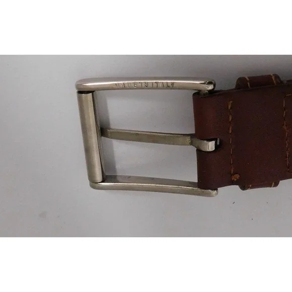 Ermenegildo Zegna Belt 42 Brown Braided Leather Blue Fabric Belt Silver Buckle